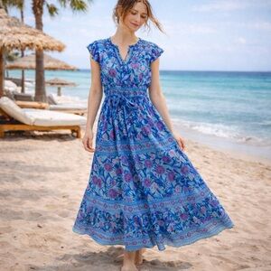 Bindu Anika Cotton Floral Maxi Dress NWT Size Medium